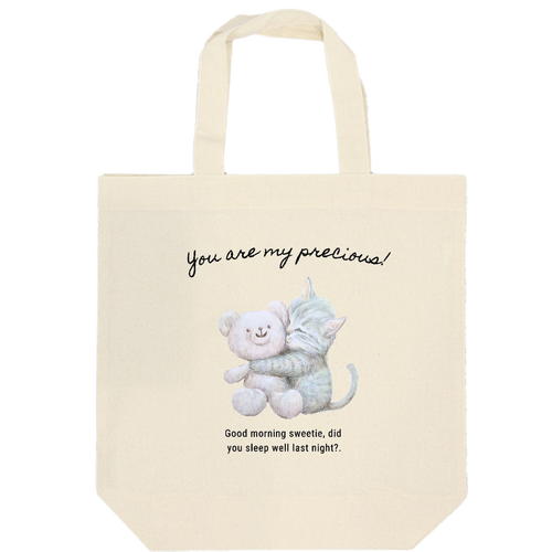 ネコとクマ ぬいぐるみ 厚手コットンマチ付トート(M)