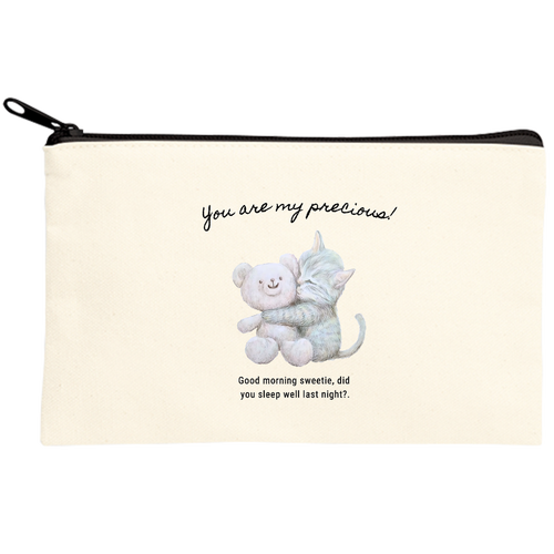 ネコとクマ ぬいぐるみ キャンバスポーチ(S)【白プリント有】