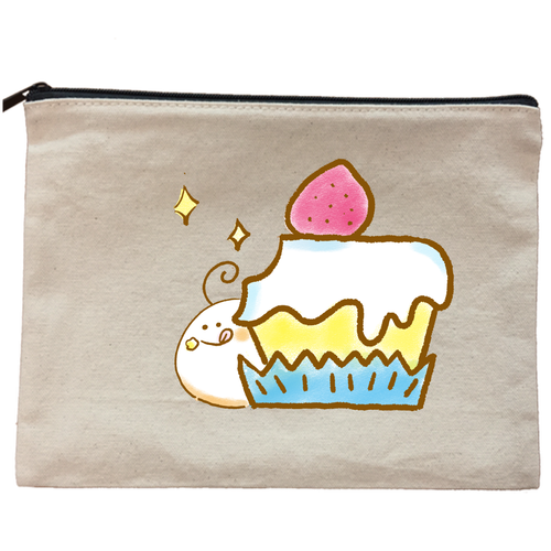 ケーキもぐもぐ キャンバスポーチ（L）【白プリント有】