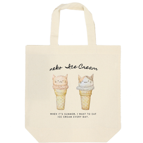 ネコ アイスクリーム 厚手コットンマチ付トート(M)