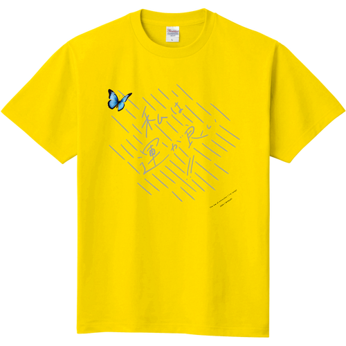 引き寄せる言霊Tシャツ「私は運が良い!!」幸運の青蝶添え（円形ロゴグレー）ver 定番Ｔシャツ