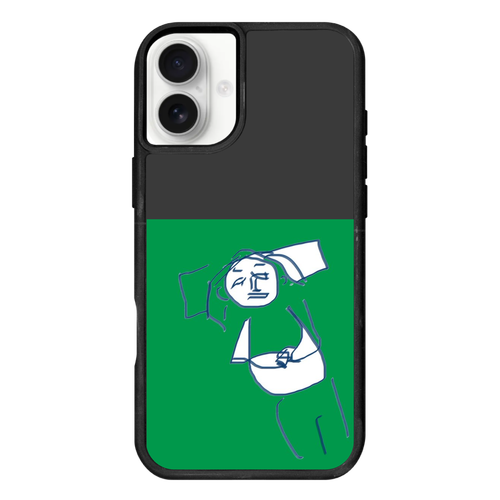 新しい枕の寝心地を確かめている人 iPhone16Plus プリントパネルラバーケース