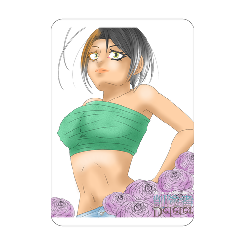 【削除者 - Deleter -】猫檀家木蓮誕生祭2026（紫のラナンキュラス）イラスト（アクリルカード　W59×H86） アクリルカード　W59×H86