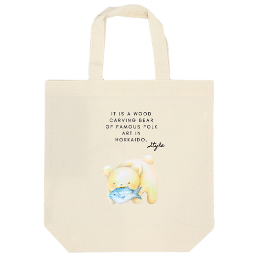木彫りの熊風 厚手コットンマチ付トート(M)