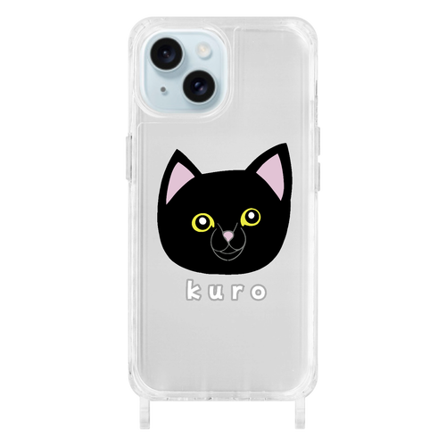くろねこちゃん iPhone15用リング型ストラップホール付クリアケース