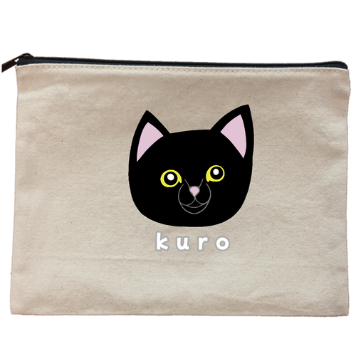 くろねこちゃん キャンバスポーチ（L）【白プリント有】