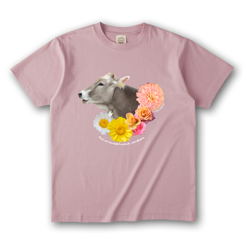 牛とお花 オーガニックコットンTシャツ