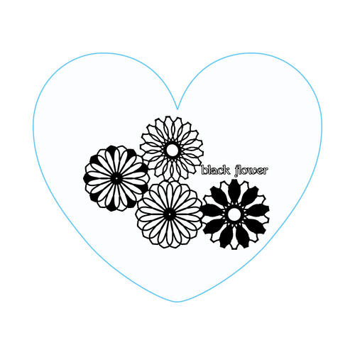 ブラックフラワー アクリルバッジハート(58x50mm)