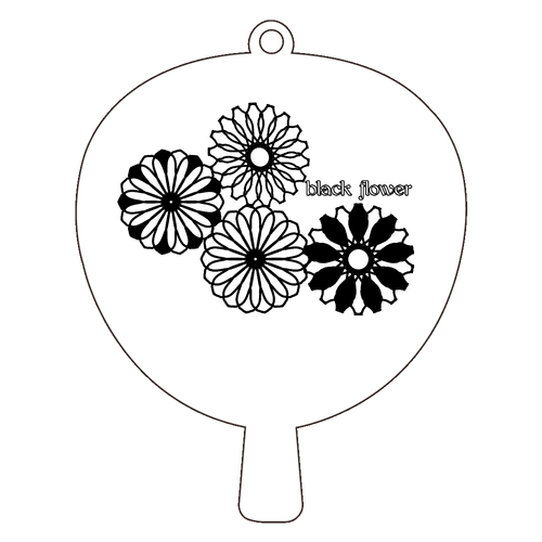 ブラックフラワー アクリルキーホルダー うちわ型 (6cm)