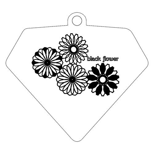 ブラックフラワー ダイヤ型アクリルキーホルダー(6cm)