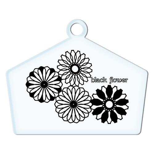 ブラックフラワー アクリルキーホルダー絵馬形 (6cm)