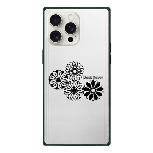 ブラックフラワー iPhone15ProMax 背面強化ガラス(スクエア)