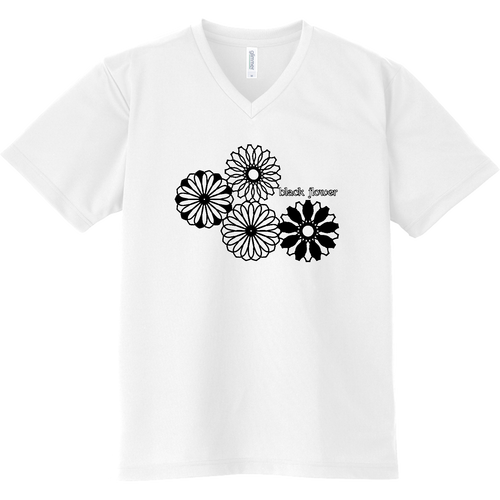 ブラックフラワー ドライVネックTシャツ