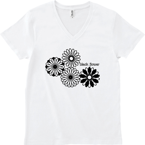 ブラックフラワー スリムフィット VネックTシャツ