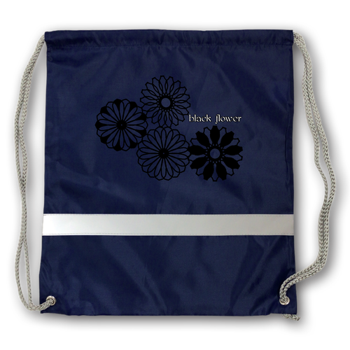 ブラックフラワー リフレクター付巾着リュック