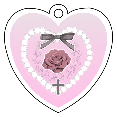 ハートとバラ・ピンク_Belle アクリルキーホルダー　ハート形 (4cm)