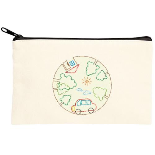 お絵描きクレヨンサークル(線画) キャンバスポーチ(S)【白プリント有】