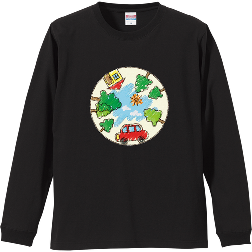 お絵描きクレヨンサークル(塗り) リブ付 ロングスリーブＴシャツ