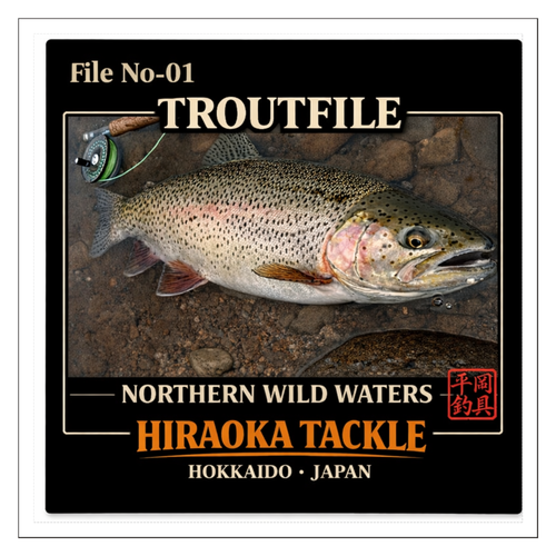 File No‑01 TROUTFILE / Northern Wild Waters   （HIRAOKA TACKLE 公式ステッカー） 100mmホワイトステッカー・シール