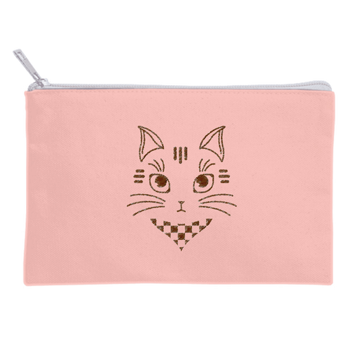 ねこかわいい(クレヨン) キャンバスポーチ(S)【白プリント有】