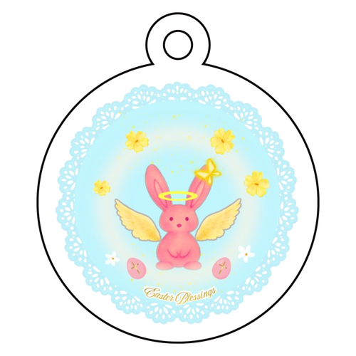 天使うさぎ/青_Belle アクリルキーホルダー　丸型 (4cm)