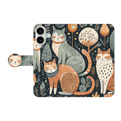 北欧デザインの猫たちの手帳型スマホケース 手帳型ベルト付きiPhone17