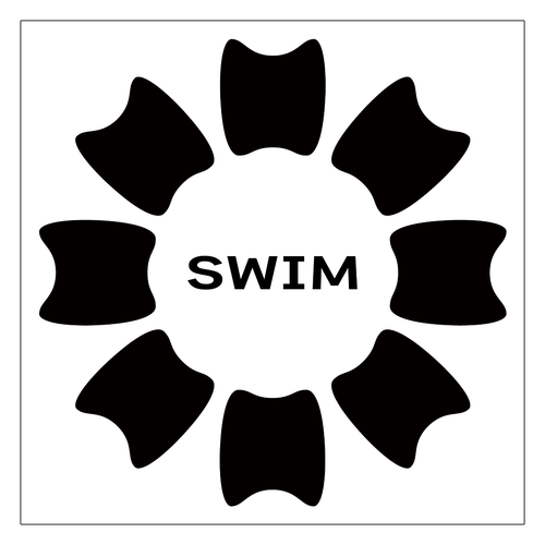 プルフラワー（黒）（SWIM） ワンポイント生地用アイロンステッカー 10cm×10cm