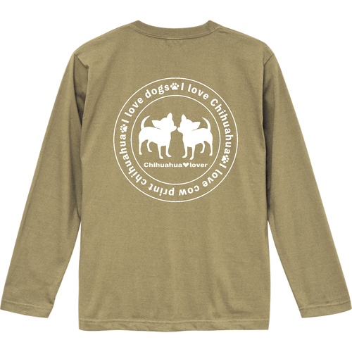 チワワシルエット白〇背面プリント ロングスリーブTシャツ