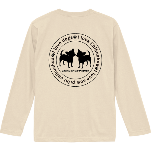 チワワシルエット黒〇背面プリント ロングスリーブTシャツ