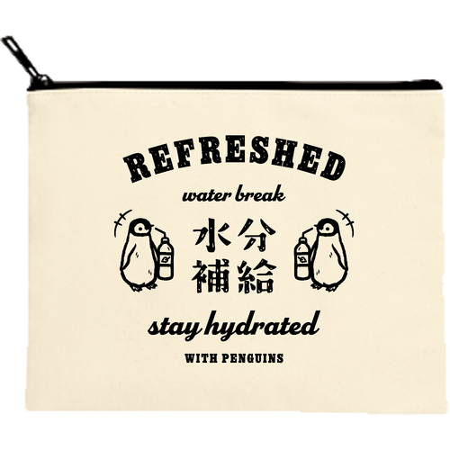水分補給 熱中症対策 エンペラーペンギン（ヒナ） BK キャンバスポーチ（M）【白プリント有】