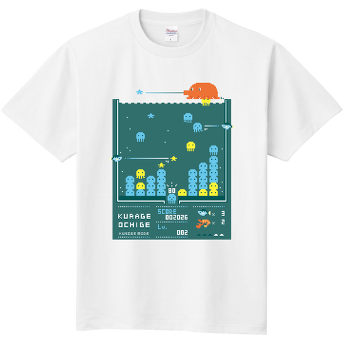 レトロゲーム風ドット絵のクラゲ―落ちゲー 定番Ｔシャツ