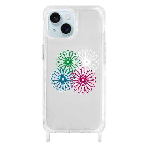 ネオンフラワー iPhone15用リング型ストラップホール付クリアケース