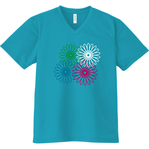 ネオンフラワー ドライVネックTシャツ
