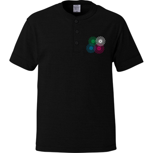 ネオンフラワー ヘンリーネックTシャツ