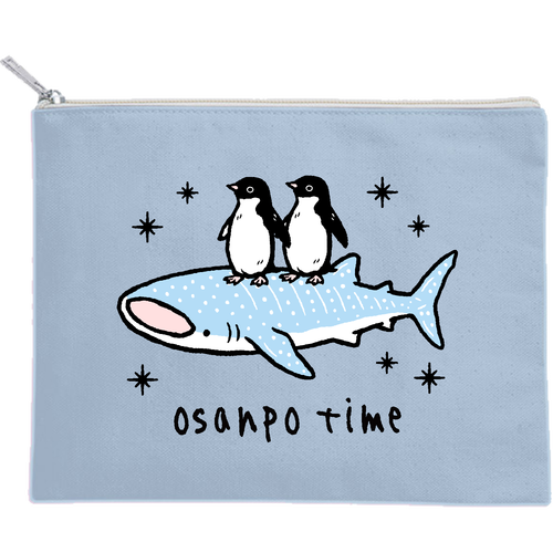 ジンベエザメくん&アデリーペンギンくん CO キャンバスポーチ（M）【白プリント有】