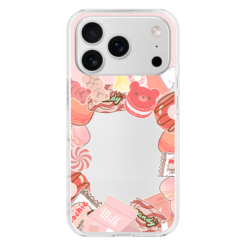 【トレカが挟める】大人可愛い シール風お菓子モチーフケース／メンカラ対応・全9色 iPhone17 Pro (透明)(ハードケース)