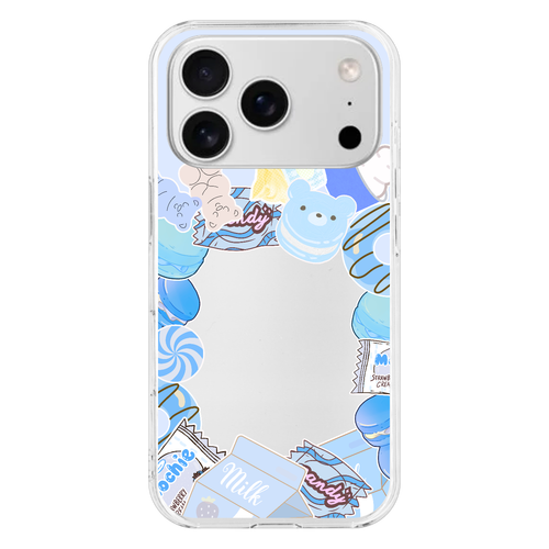 【トレカが挟める】大人可愛い シール風お菓子モチーフケース／メンカラ対応・全9色 iPhone17 Pro (透明)(ハードケース)