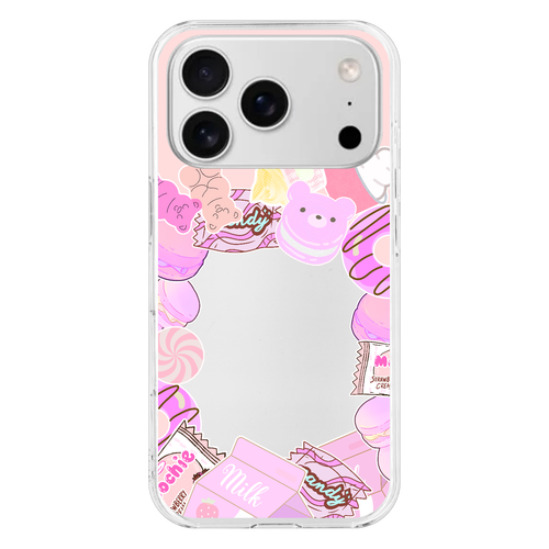 【トレカが挟める】大人可愛い シール風お菓子モチーフケース／メンカラ対応・全9色 iPhone17 Pro (透明)(ハードケース)