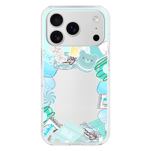 【トレカが挟める】大人可愛い シール風お菓子モチーフケース／メンカラ対応・全9色 iPhone17 Pro (透明)(ハードケース)