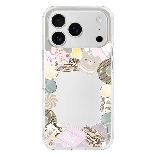【トレカが挟める】大人可愛い シール風お菓子モチーフケース／メンカラ対応・全9色 iPhone17 Pro (透明)(ハードケース)