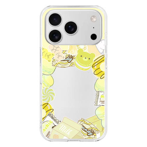 【トレカが挟める】大人可愛い シール風お菓子モチーフケース／メンカラ対応・全9色 iPhone17 Pro (透明)(ハードケース)