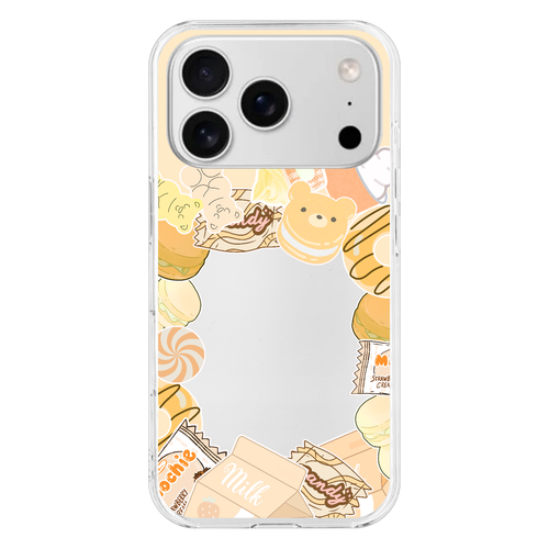 【トレカが挟める】大人可愛い シール風お菓子モチーフケース／メンカラ対応・全9色 iPhone17 Pro (透明)(ハードケース)