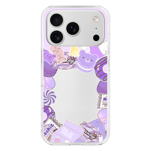 【トレカが挟める】大人可愛い シール風お菓子モチーフケース／メンカラ対応・全9色 iPhone17 Pro (透明)(ハードケース)