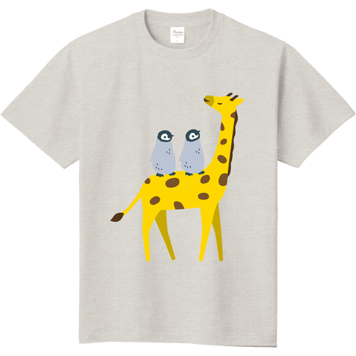 キリンくんとお散歩するエンペラーペンギンくん（ヒナ） 定番Ｔシャツ