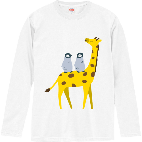 キリンくんとお散歩するエンペラーペンギンくん（ヒナ） ロングスリーブTシャツ