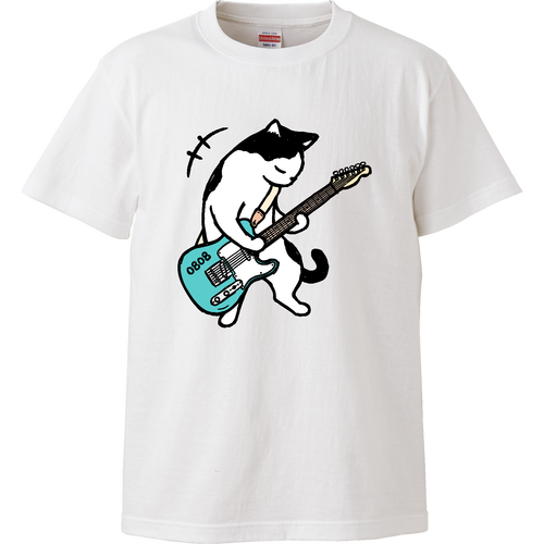 ハチワレ猫くん ギター type01 ロック CY Tシャツ｜qroovy - オリラボ
