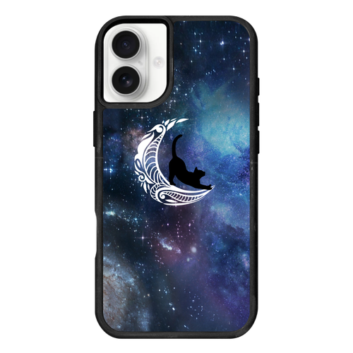 iPhone16Plus 月夜の猫 iPhone16Plus プリントパネルラバーケース
