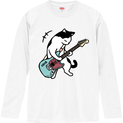 ハチワレ猫くん ギター type02 ロック ロングスリーブTシャツ