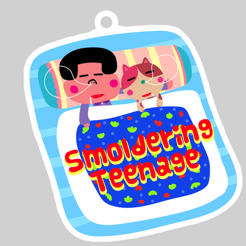 夢見るキャットに腕ピロー ダイカットアクリルキーホルダー(8×8cm)