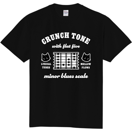 ギタースケール MINOR BLUES SCALE 黒猫 WH 定番Ｔシャツ